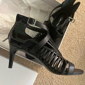Calvin Klein Black Strappy Open Toed Heels Size 8